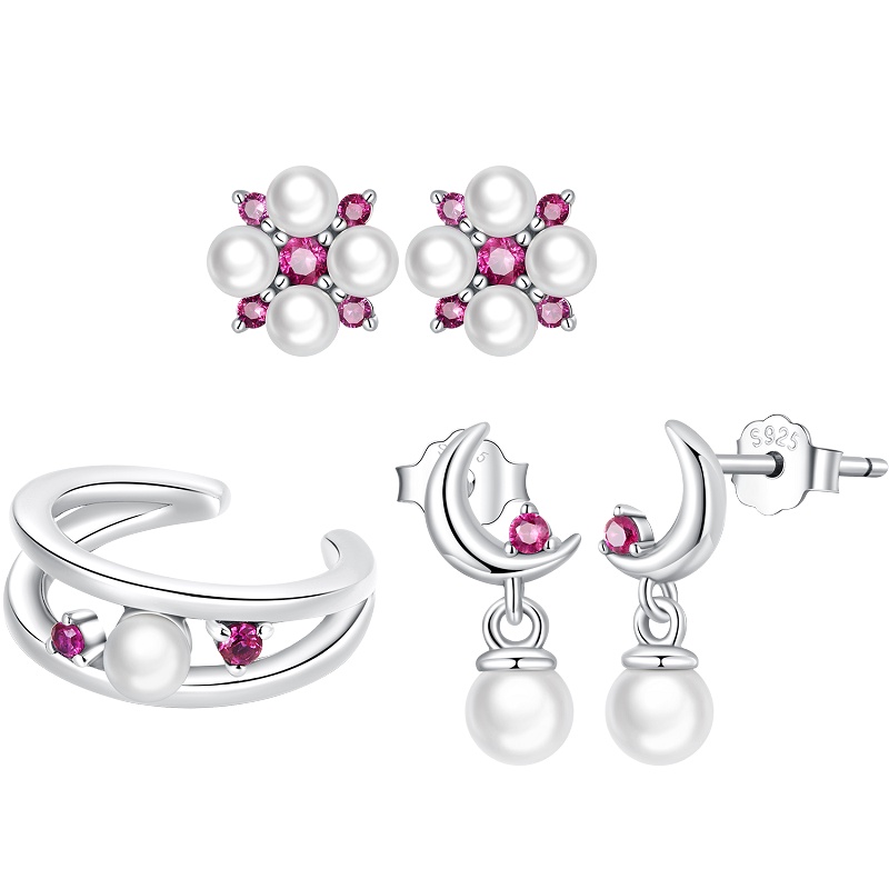 BAMOER Set Bông Tai Bạc 925 HìNh Vỏ ỐC Và Hoa ThờI Trang Cho Nữ