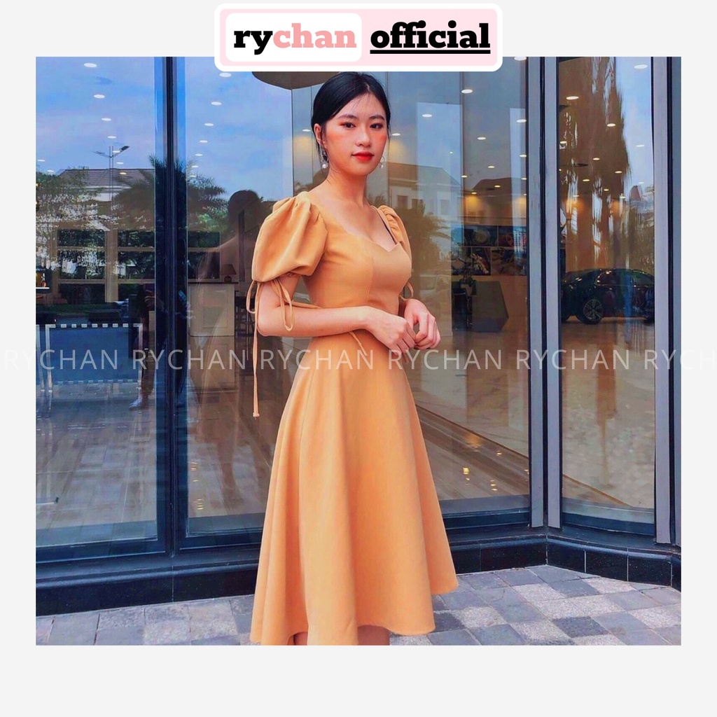 DX228 - Đầm Xòe Nơ Tay Phồng
