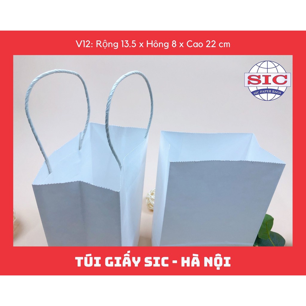 [SET 10 CHIẾC] TÚI GIẤY KRAFT V12: 13.5x8x22 MÀU TRẮNG CÓ QUAI
