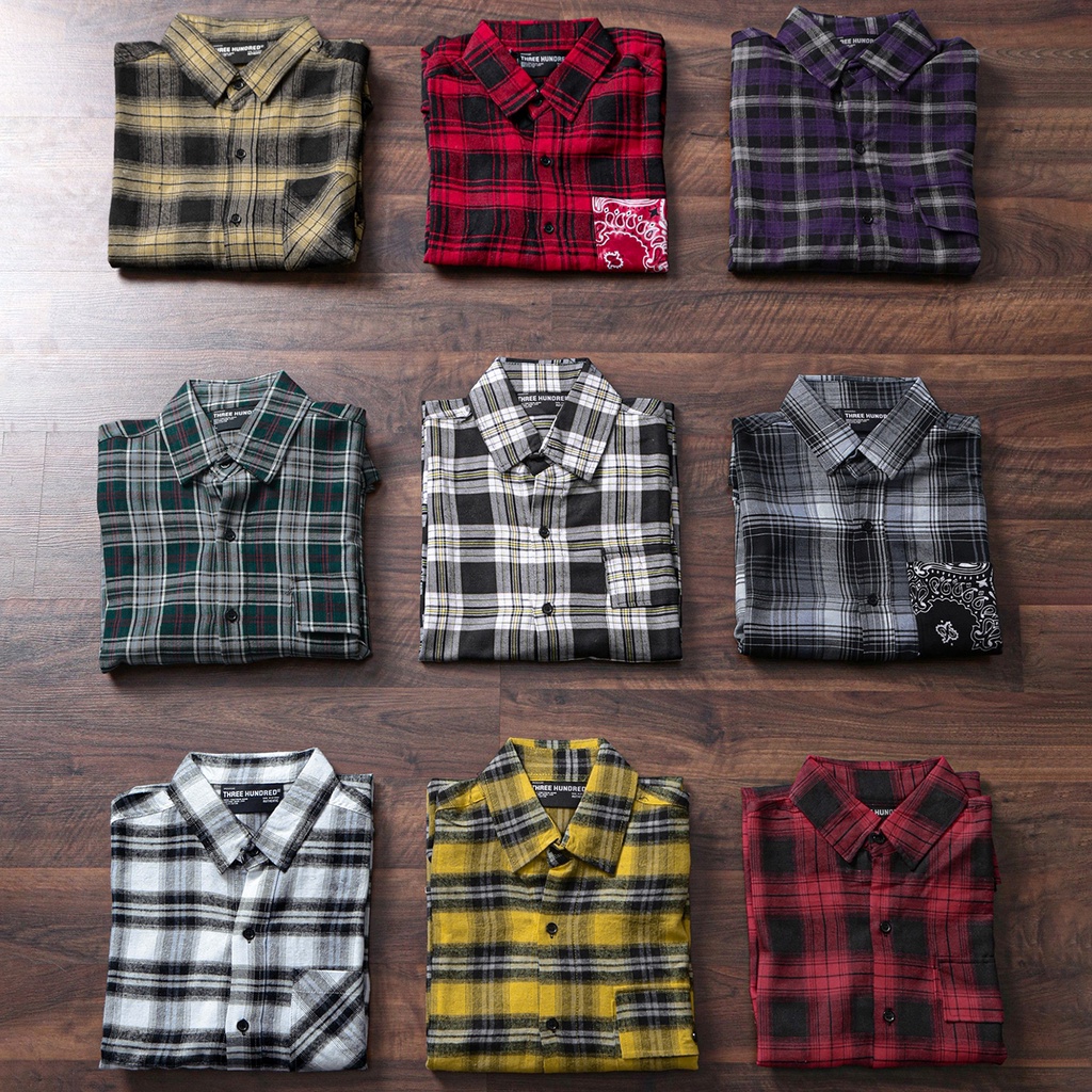 Áo Sơ Mi Flannel Màu Trắng Sọc Vàng Đen Form Rộng Thoải Mái Chất Liệu Cotton Thoáng Mát