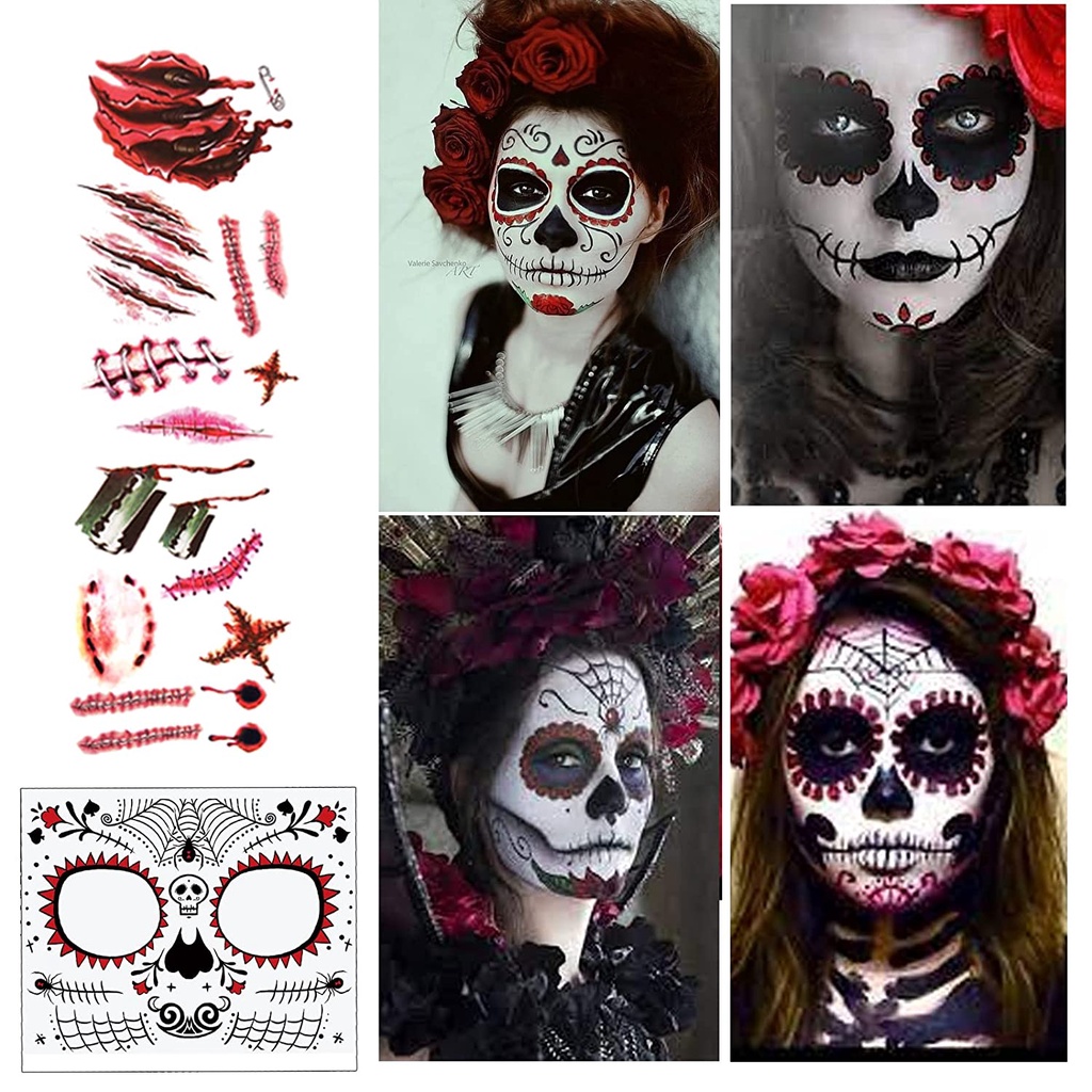 Hình Xăm Mặt Người Miếng Dán Tattoo Tạm Thời Chống Nước Halloween Vui Nhộn Legaxi