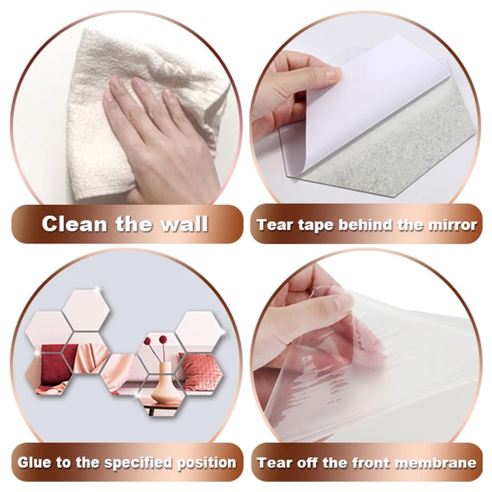 12 Miếng dán tường acrylic tráng gương hình lục giác 3d độc đáo