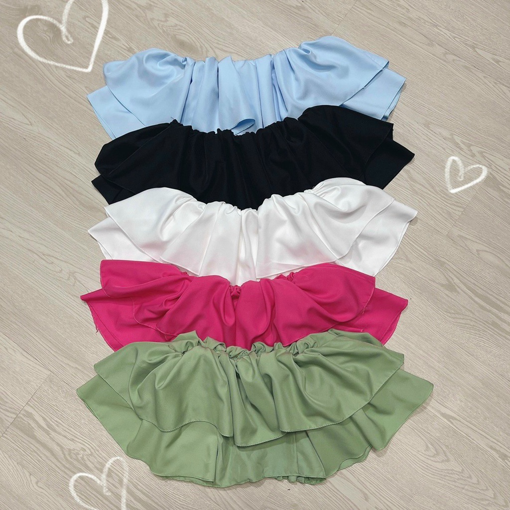 Áo kiểu nữ trễ vai tay ngắn, áo croptop phối bèo nữ 1 tầng nhiều màu N01ak