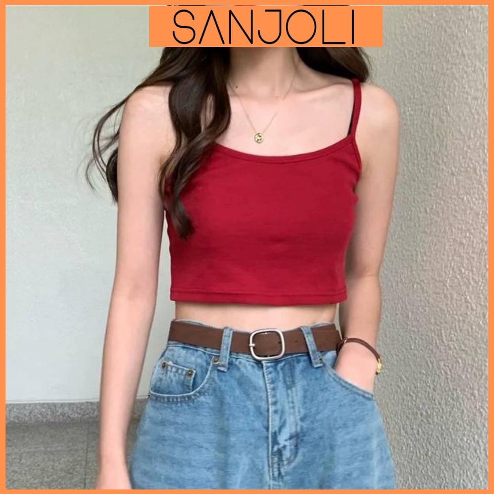 Áo Croptop 2 Dây SANJOLI Thiết Kế Ôm Body Sexy Gợi Cảm Chất Thun Len Gân 4 Màu Đen Trắng  AO022