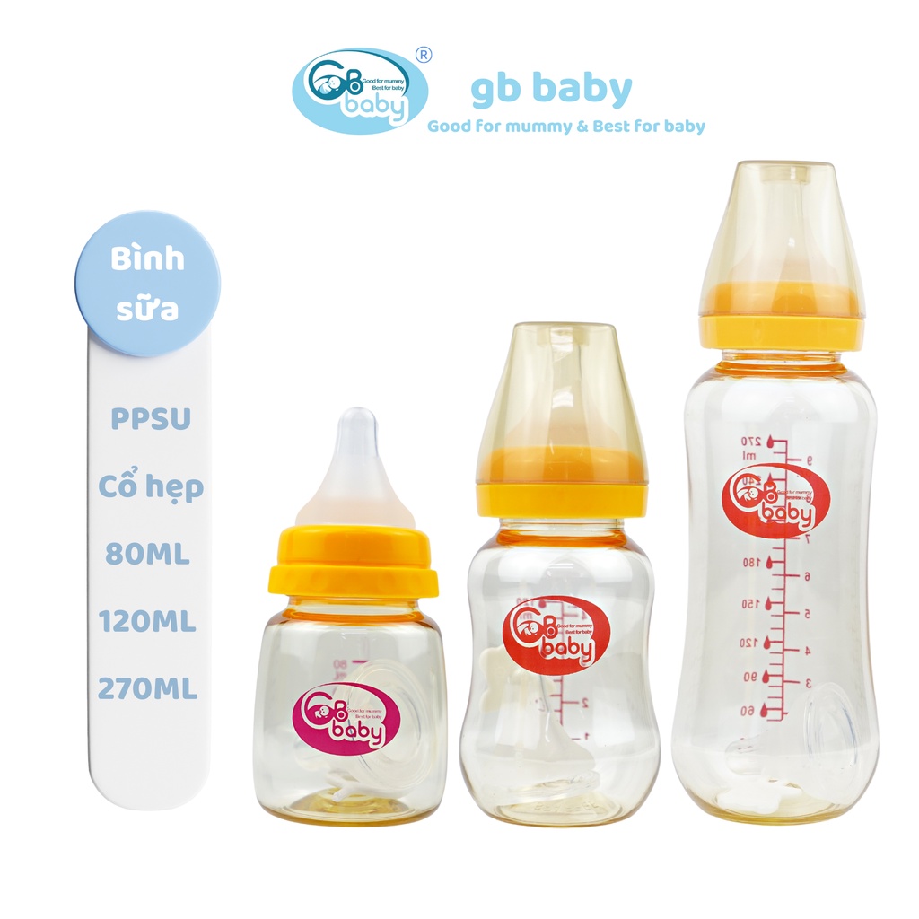 Gb-Baby Chính Hãng Bình sữa PPSU cổ hẹp GB-Baby dung tích 80ml 120ml 270ml