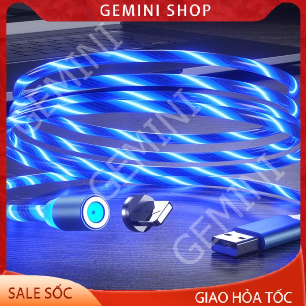 (Tặng 3 đầu sạc Dùng mọi ĐT IPType C Micro USB) Dây Cáp Sạc Nam Châm Phát sáng Xoay 360 Độ,Từ Tính