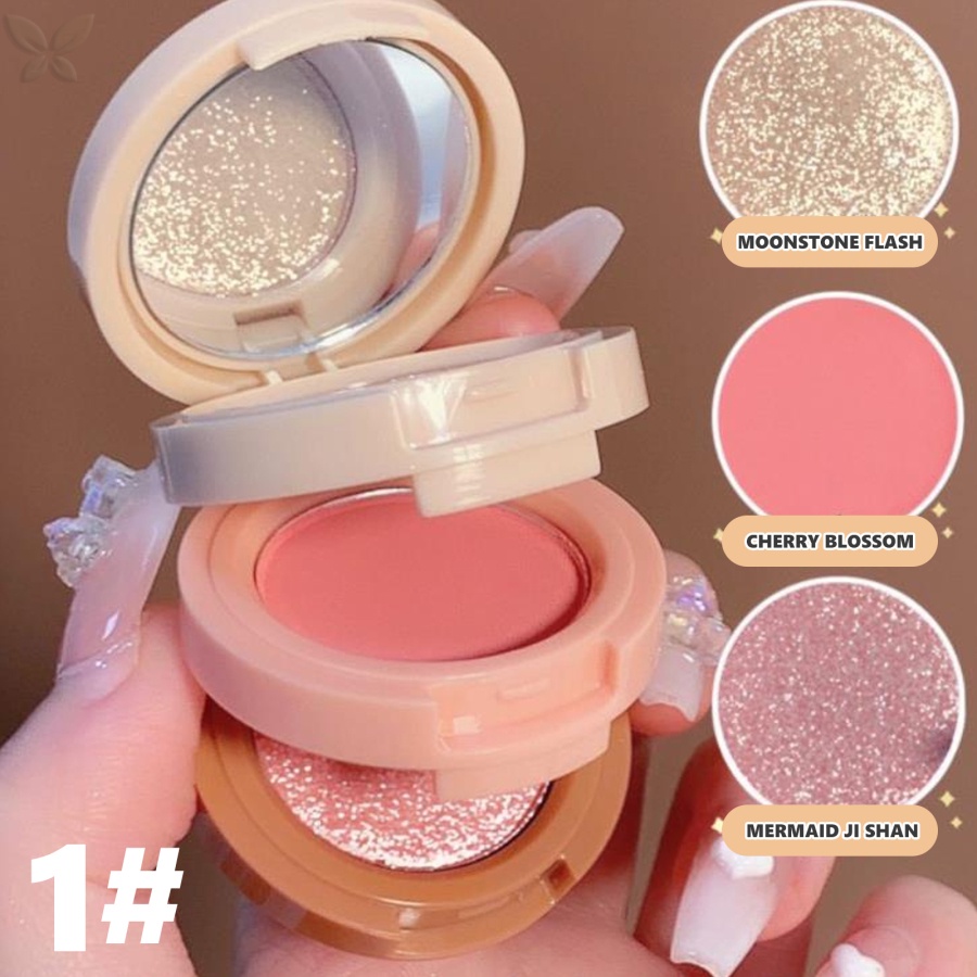 Pudaier Matte Highlighter Blush Bảng 3 Trong 1 Ngọc Trai Phấn Mắt Sáng Bóng Đa Năng Mặt Trang Điểm Nữ Mỹ Phẩm