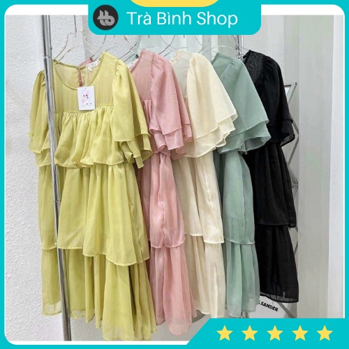 Váy bèo tầng 2 lớp vải voan mềm mại bồng bềnh tiểu thư, đầm babydoll chất voan mềm hai lớp