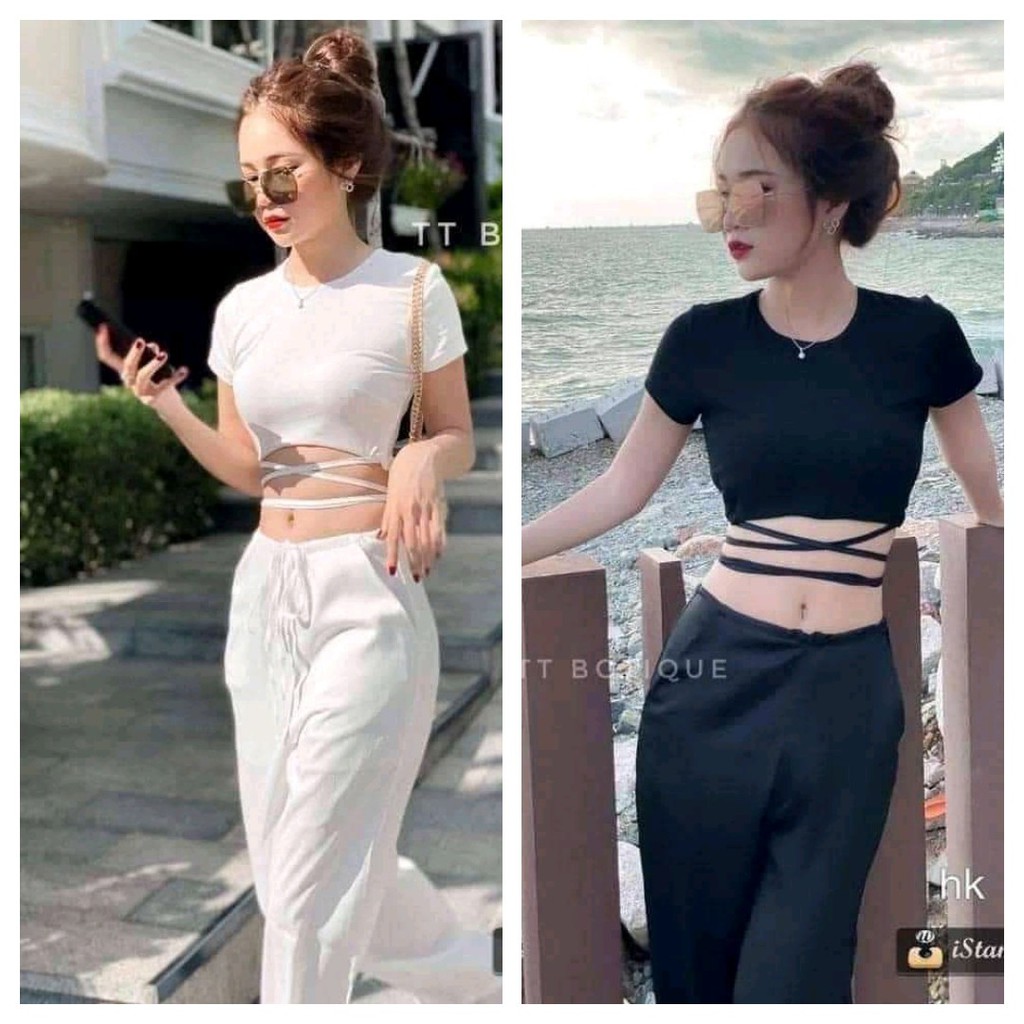 [Rẻ Vô Địch] Áo Croptop Đan Dây Eo PEONYB Nữ