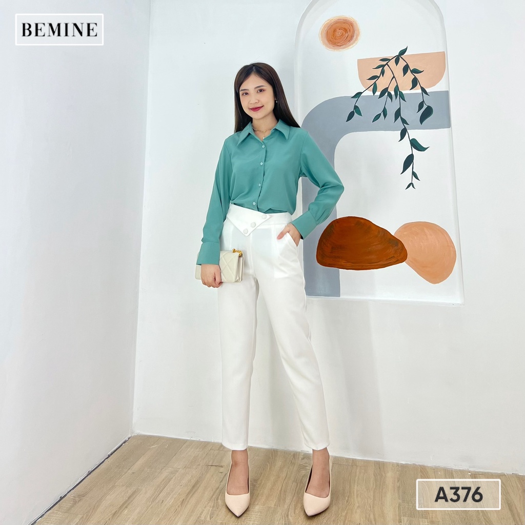 Áo sơ mi basic xếp ly cổ tay BEMINE A376XANH