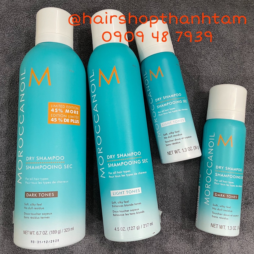 Chính hãng   Dầu gội khô Dry Shampoo Moroccanoil 323ml ( tông tối và tông sáng) ( New 2021 )