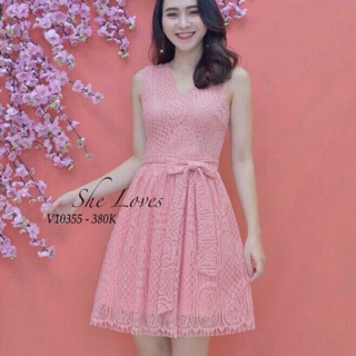 Đầm ren nơ eo
