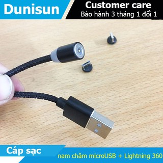 Cáp sạc từ hít nam châm 2 đầu Android và iPhone 360 độ dây dù