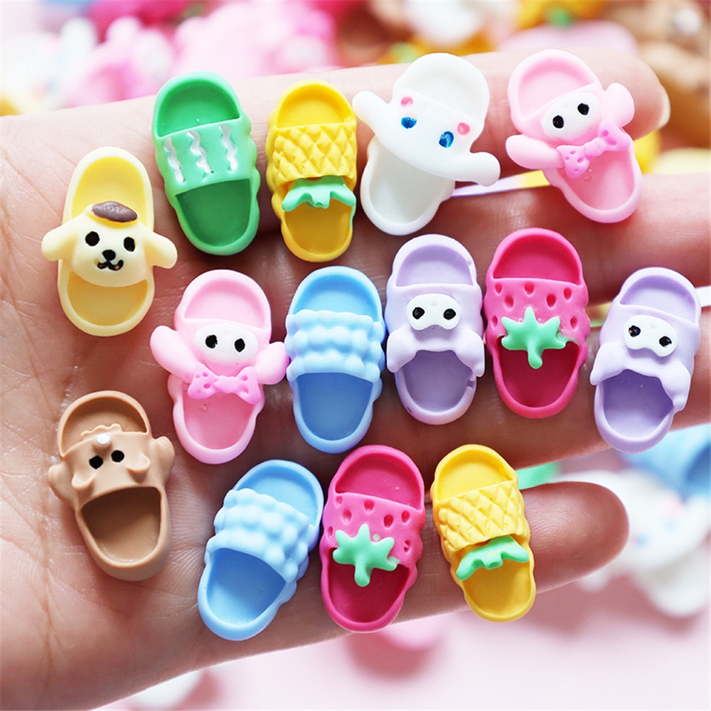Set 10 Kẹp Tóc Hình Dép Hoạt Hình Mini Bằng Nhựa Resin DIY