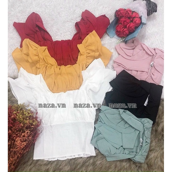 Áo kiểu nữ tay 3 tầng cánh tiên lưng thun vải đũi xước
