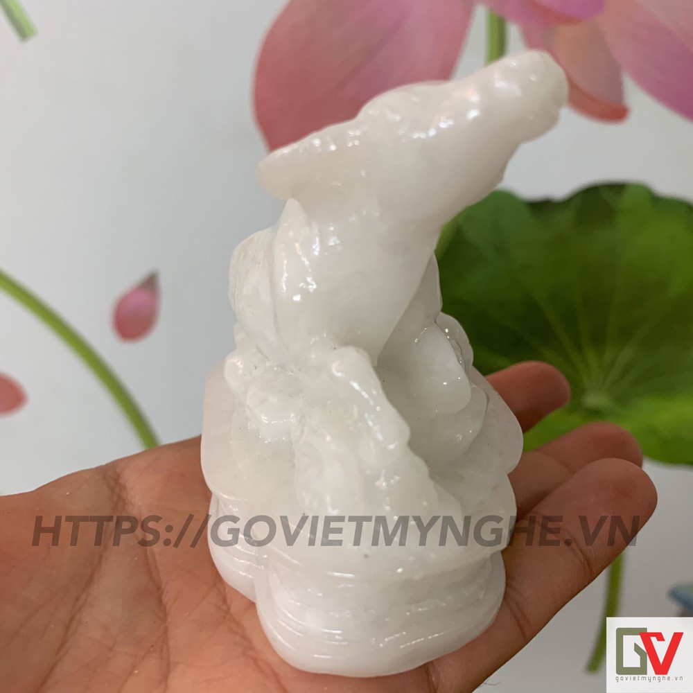 Tượng đá trang trí Trâu phong thủy - Chiều dài 10cm - Màu trắng đá non nước