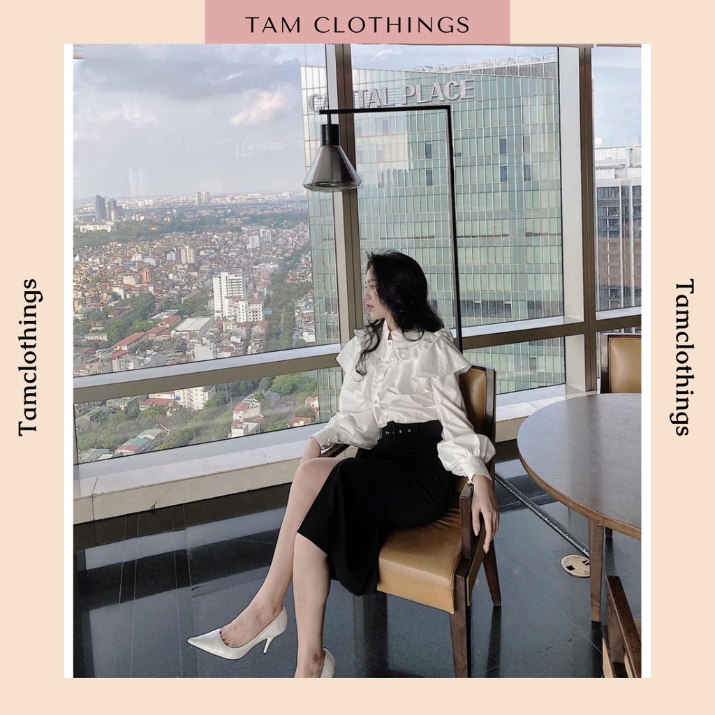 Sơ mi voan tơ tay bồng tiểu thư hai lớp phối cúc ngọc Tâm Clothings