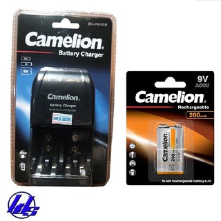 Combo bộ sạc pin AA, AAA, 9V Camelion BC-0904SM kèm 1 pin sạc vuông 9V Camelion NH-9V200BP1 200mAh