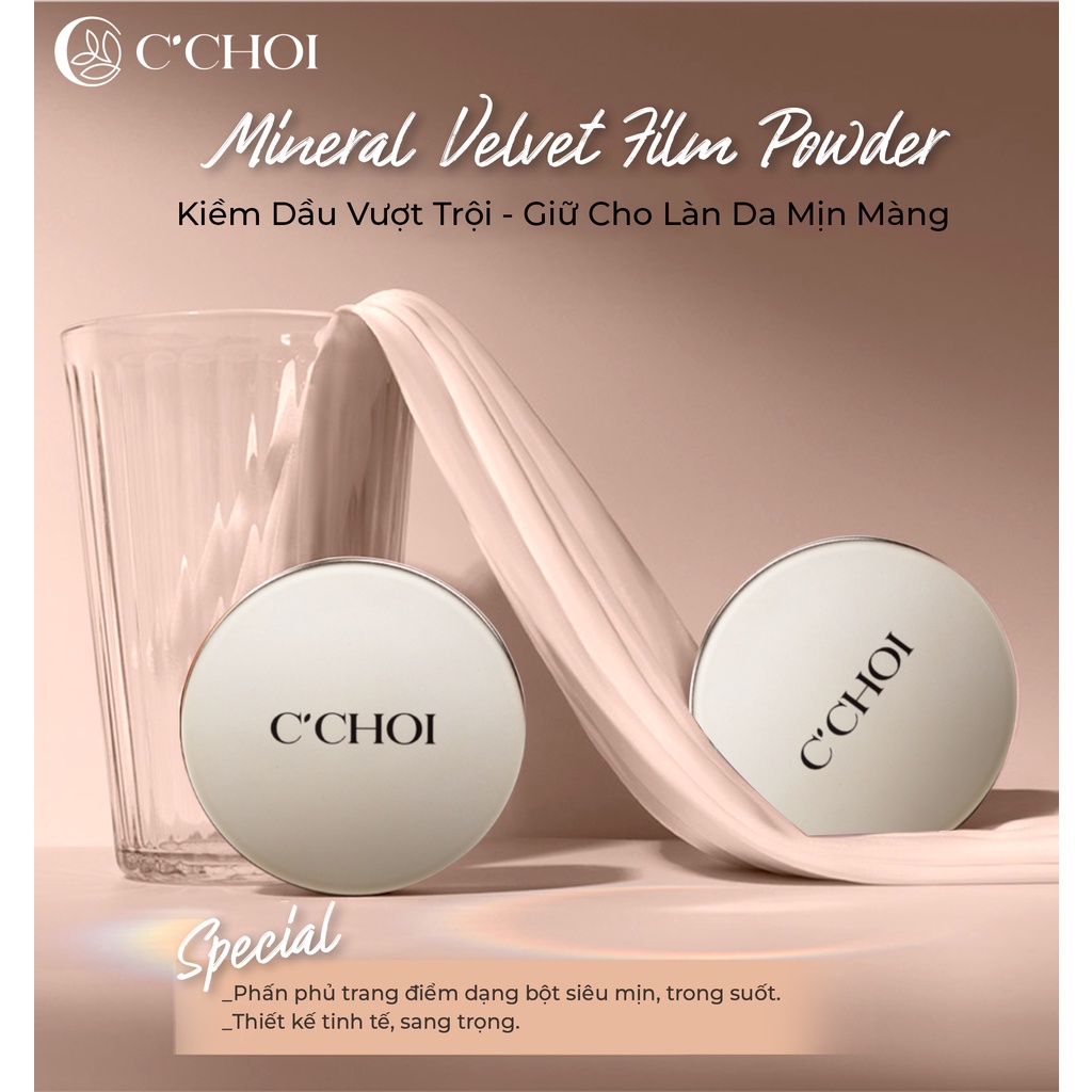 Phấn Phủ C’Choi Mineral Velvet Film Powder – For Oil Skin - Kiềm dầu,  phù hợp cho mọi loại da