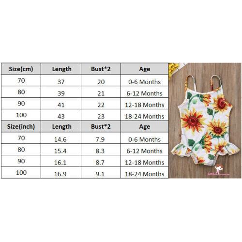 ❤XZQ-0-24m Newborn Baby Girl Swimsuit Sunflower Printing Jumpsuit Sling Bathing Beachwear
