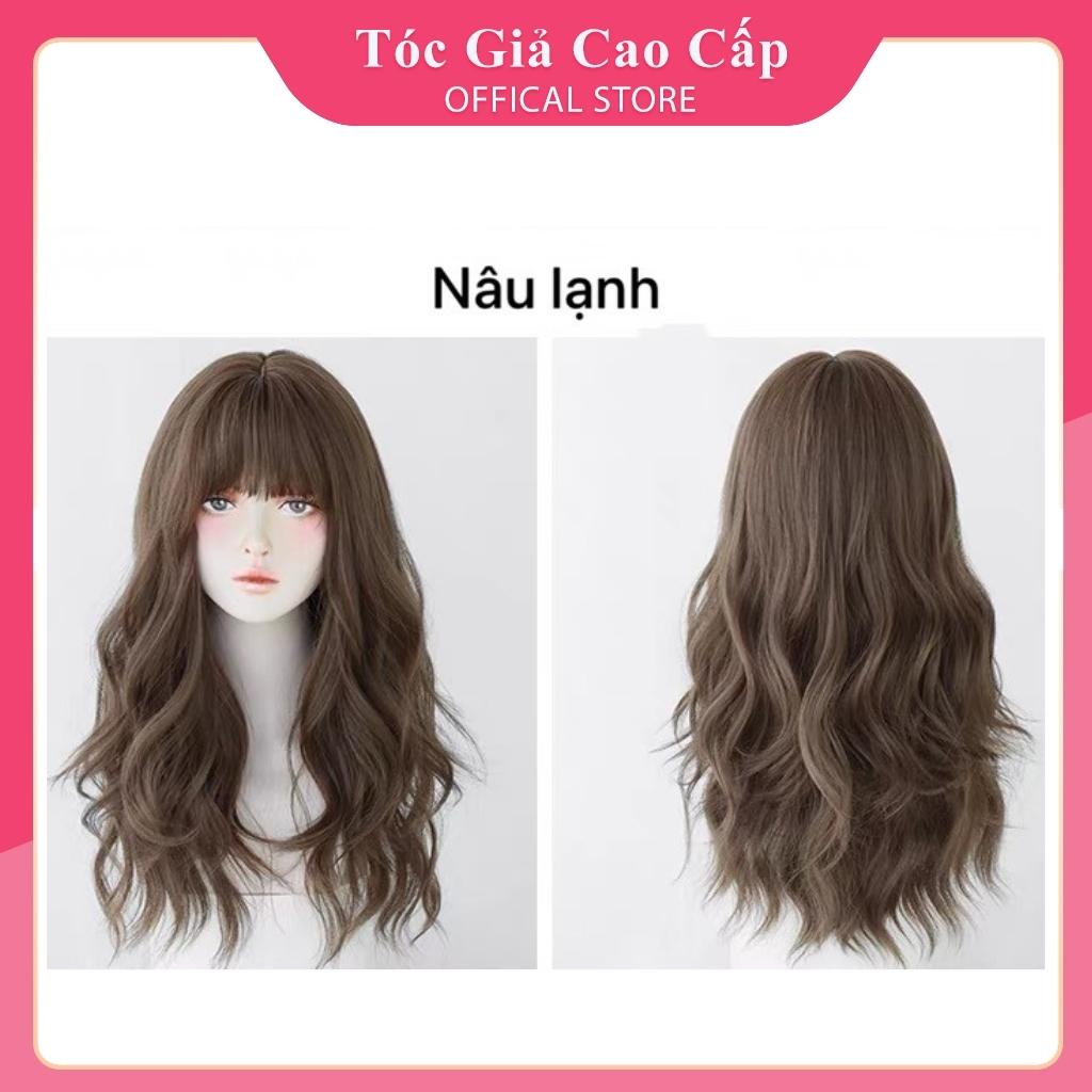 Tóc giả nữ đẹp nguyên đầu xù sóng dài mẫu mới, tặng kèm lưới trùm, C8269