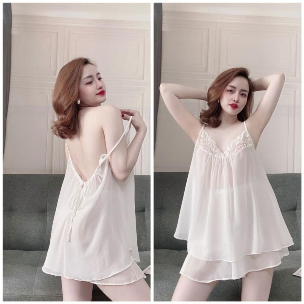 Đồ ngủ nữ❣️FREE SHIP❣️Đồ ngủ sexy lụa Chiffon phối Satin cao cấp mềm mại xinh xắn