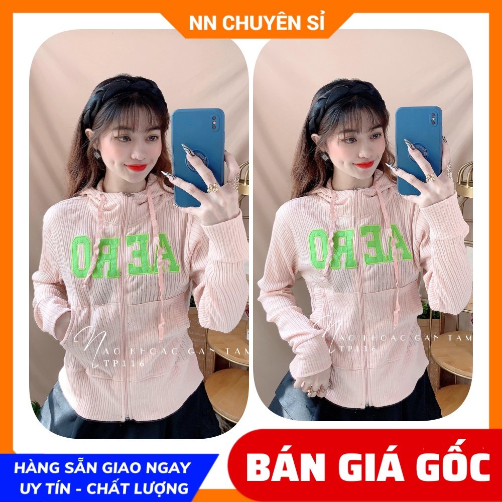 Áo khoác chống nắng có nón cho nữ chất thun gân tăm mềm co giãn lên phom ôm dáng thêu chữ dễ thương TP116