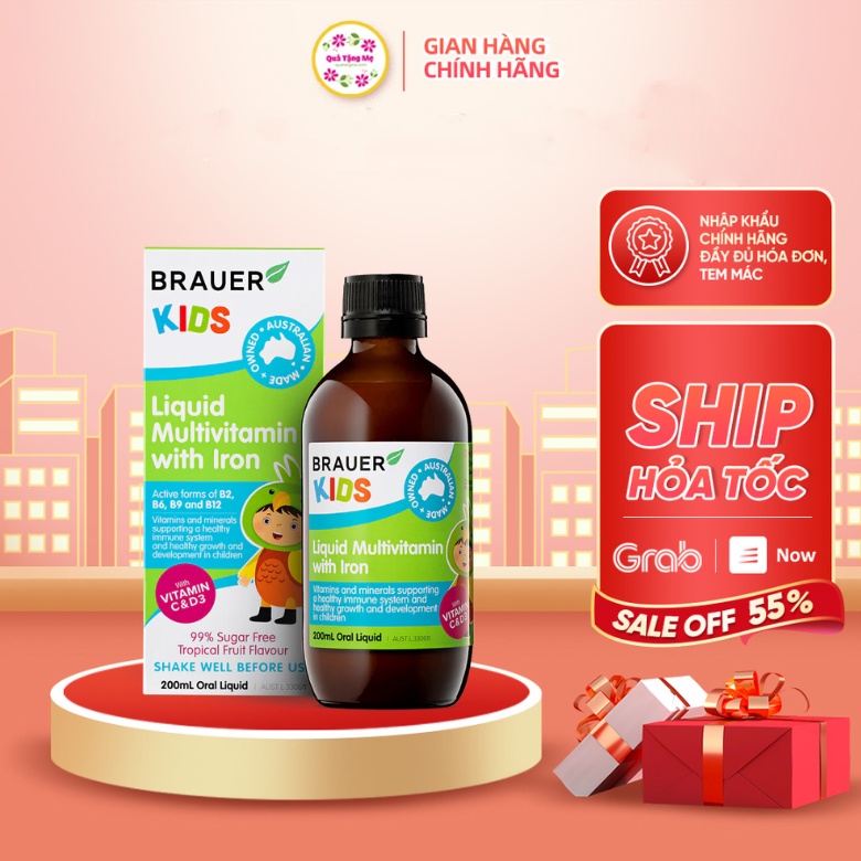 Siro bổ sung vitamin tổng hợp Brauer Liquid Multivitamin for Toddlers (100ml) cho trẻ từ 1-3 tuổi quatangme