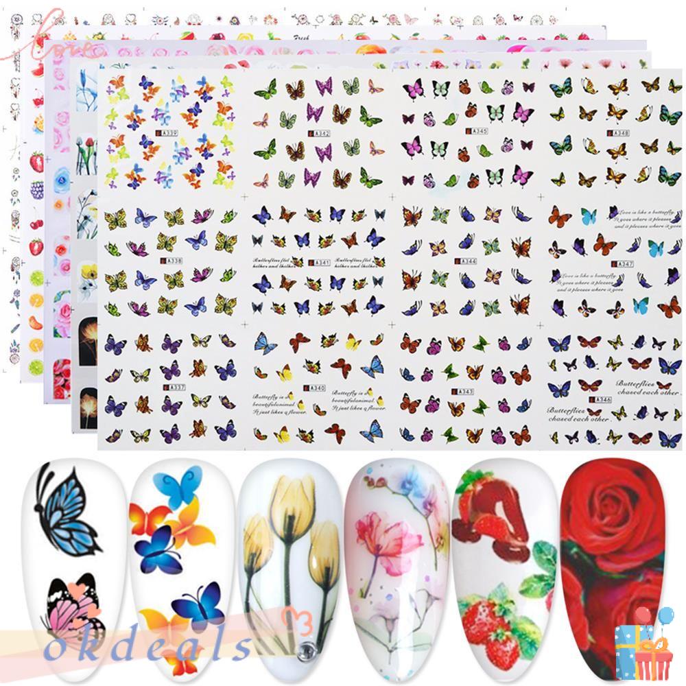 ღOKDEALSღ 12pcs Nail Art Decoration Nail Stickers Tattoo Foils Romantic Butterfly Flower New 3D DIY Full Cove Nail Wraps Transfer Water Decals