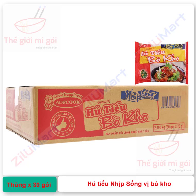 Thùng 30 gói hủ tiếu bò kho Nhịp Sống loại 70g