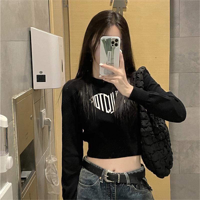 Áo sweater ZHELIHANGFEI tay dài hở eo in chữ thời trang quyến rũ cho nữ