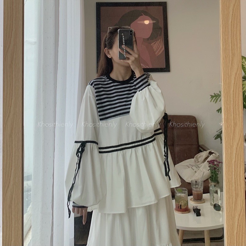 ÁO BABYDOLL PHỐI KẺ TAY BỒNG