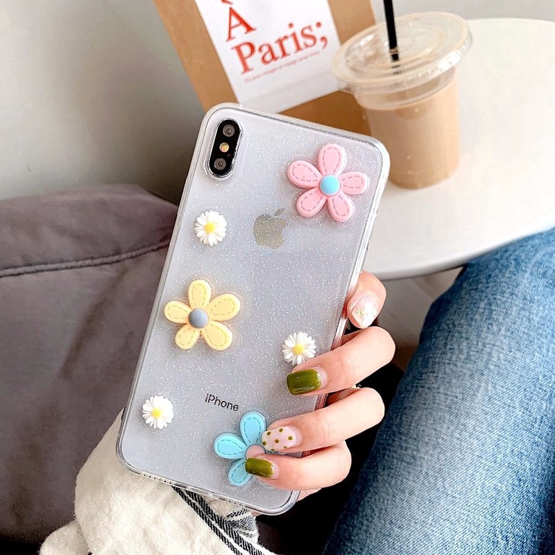 iPhone 12 Mini Pro Max SE 2020 11 PRO XS MAX XR X 8 7 6 6S PLUS Ốp điện thoại silicon mềm trong suốt họa tiết hoa cúc dễ thương cho