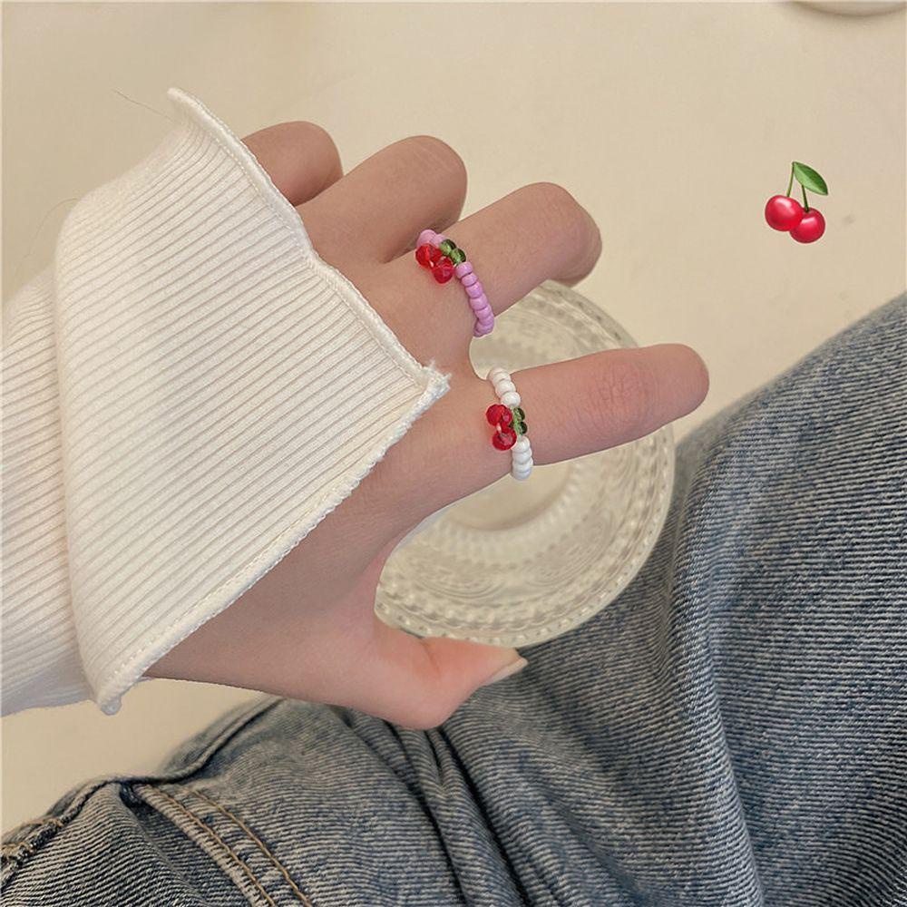 Nhẫn Nhựa Co Giãn Đính Hạt Hình Quả Cherry Đơn Giản Độc Đáo VANES1