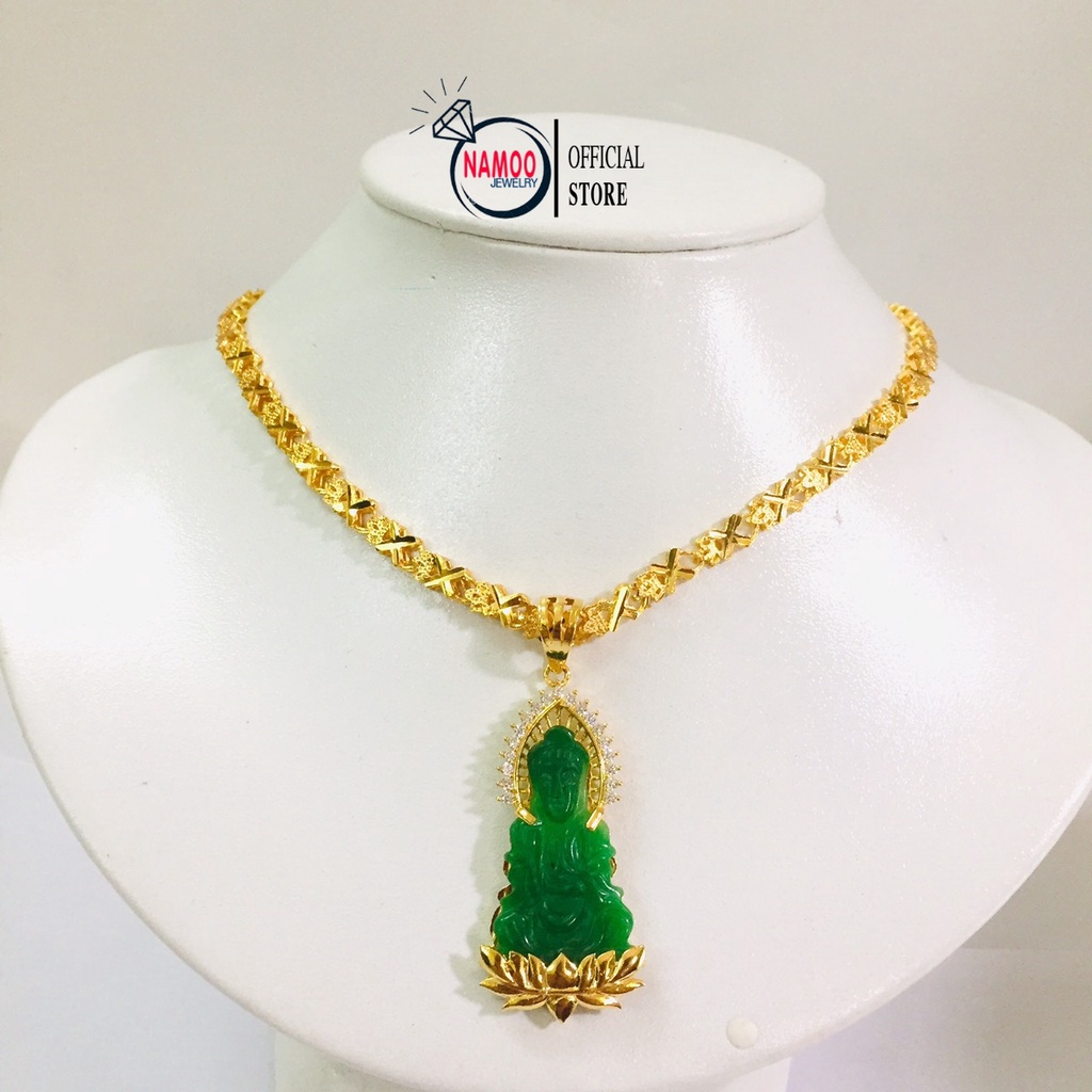 Dây Chuyền Mặt Phật Bà Đá Xanh Ngọc V667 Kết hợp Dây Hoa Bản Lớn V019 Namoo Jewelry CHuyên Sỉ