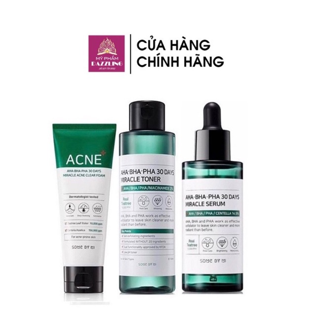 Bộ 3 Sản Phẩm Cho Da Mụn Some By Mi AHA-BHA-PHA 30Days Miracle Fullsize