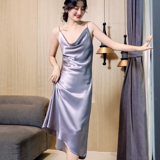 Đầm hai dây lụa cổ đổ dáng suông dài cao cấp