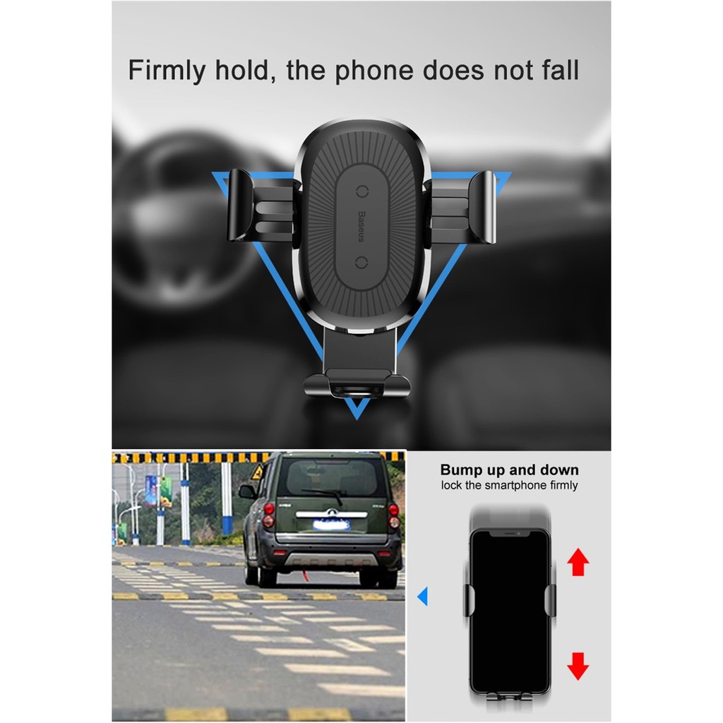 Sạc không dây kiêm giá kê kẹp giữ điện thoại trên cửa gió Ô tô - Baseus Wireless Charger Car Mount ( Max 6.5 inch) | BigBuy360 - bigbuy360.vn