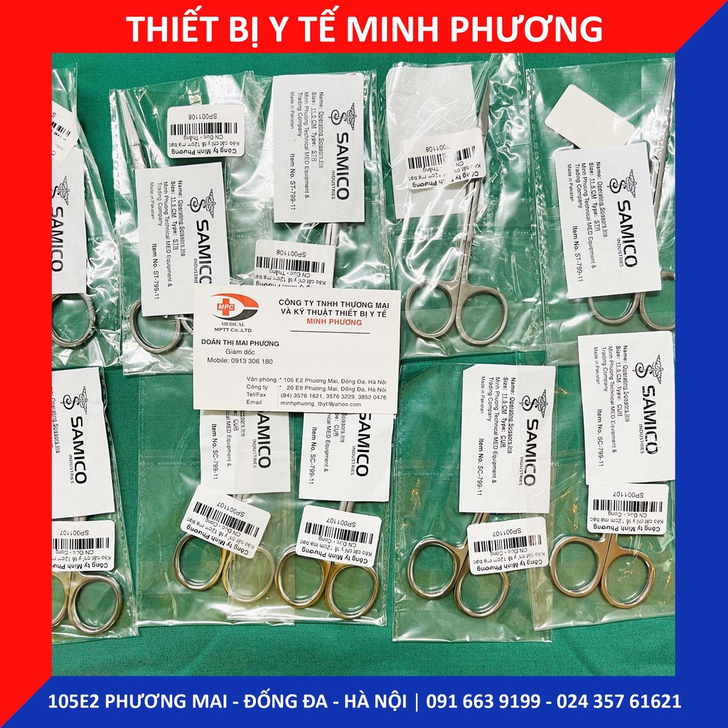 Kéo cắt chỉ y tế 12cm thẳng - cong mạ bạc CN Đức