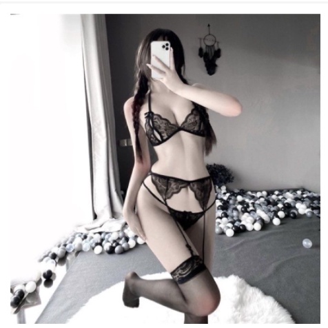 Che tên sp - Bộ đồ lót đai dây hông gợi cảm kèm tất ren cùng màu