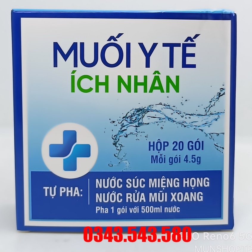 Muối Y Tế Ích Nhân tự pha hộp 20 gói x 4.5g gói pha với 500ml