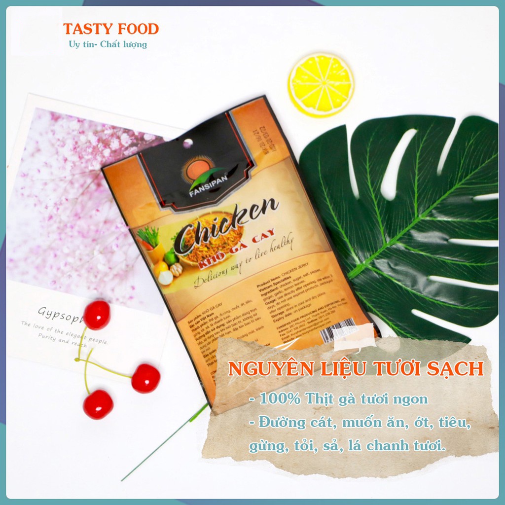KHÔ GÀ LÁ CHANH Fansipan gói 50g cay ngon, gà xé lá chanh loại 1 cao cấp, khô gà xé cay tỏi ớt Tasty Food