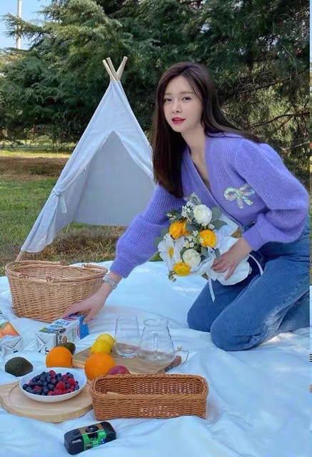 Áo len tím nơ cừơm ĐỊCH LỆ NHIỆT BA tay dài hot trend phong cách ulzzang SAM SAM BOUTIQUE