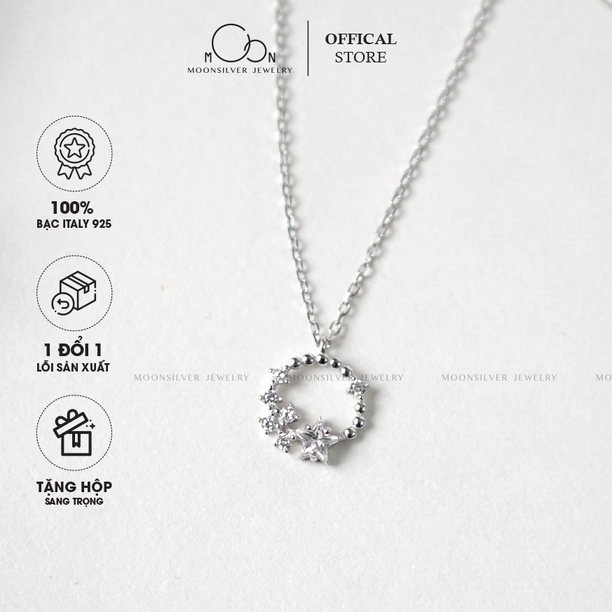 Dây chuyền bạc moonsilver, vòng cổ bạc nữ s925 vòng tròn những ngôi sao đính đá