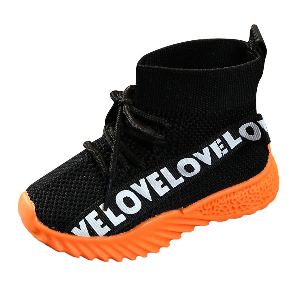 Children Kids Baby Girls Boys Letter Stretch Run Sneakers Sport Shoes Boots