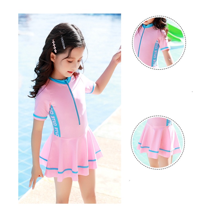 Áo bơi bé gái liền thân dạng váy (có quần bơi rời phía trong) 2 màu 2 kiểu dáng