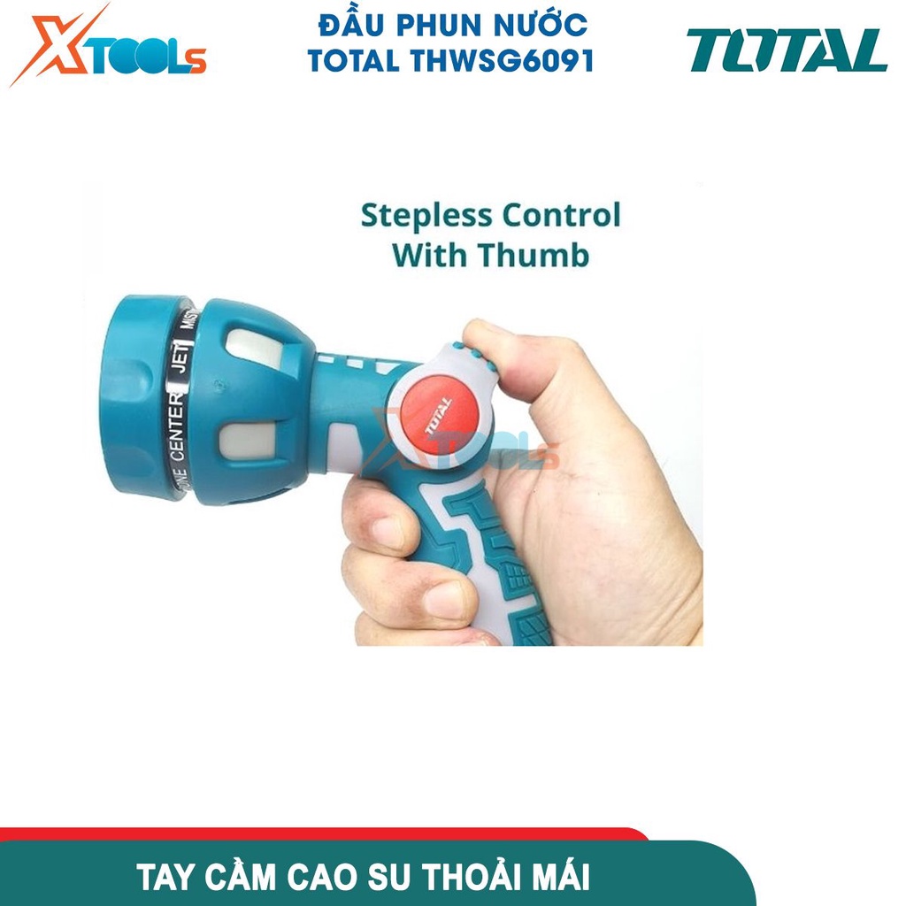 Đầu phun nước bằng nhựa 9 kiểu phun Total THWSG6091, với bộ chuyển đổi dụng cụ 3/4 &quot; - [CHÍNH HÃNG][XTOOLS]