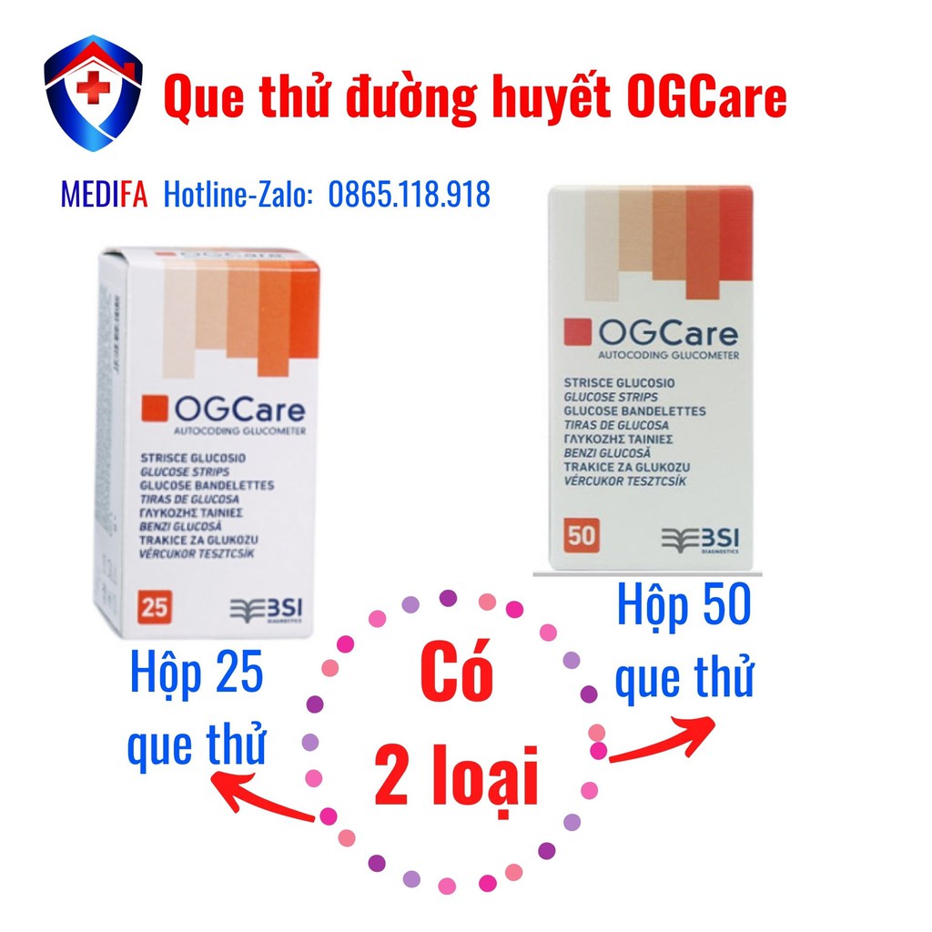 💥[Hàng CH, Giá đại lý] Hộp 50 Que thử đường huyết OGCARE 50 QUE, hàng chuẩn hãng, date dài