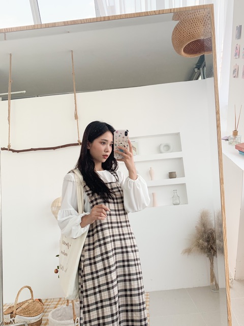 Set Váy Yếm Kẻ Caro + Áo Tay Bồng Ulzzang | WebRaoVat - webraovat.net.vn