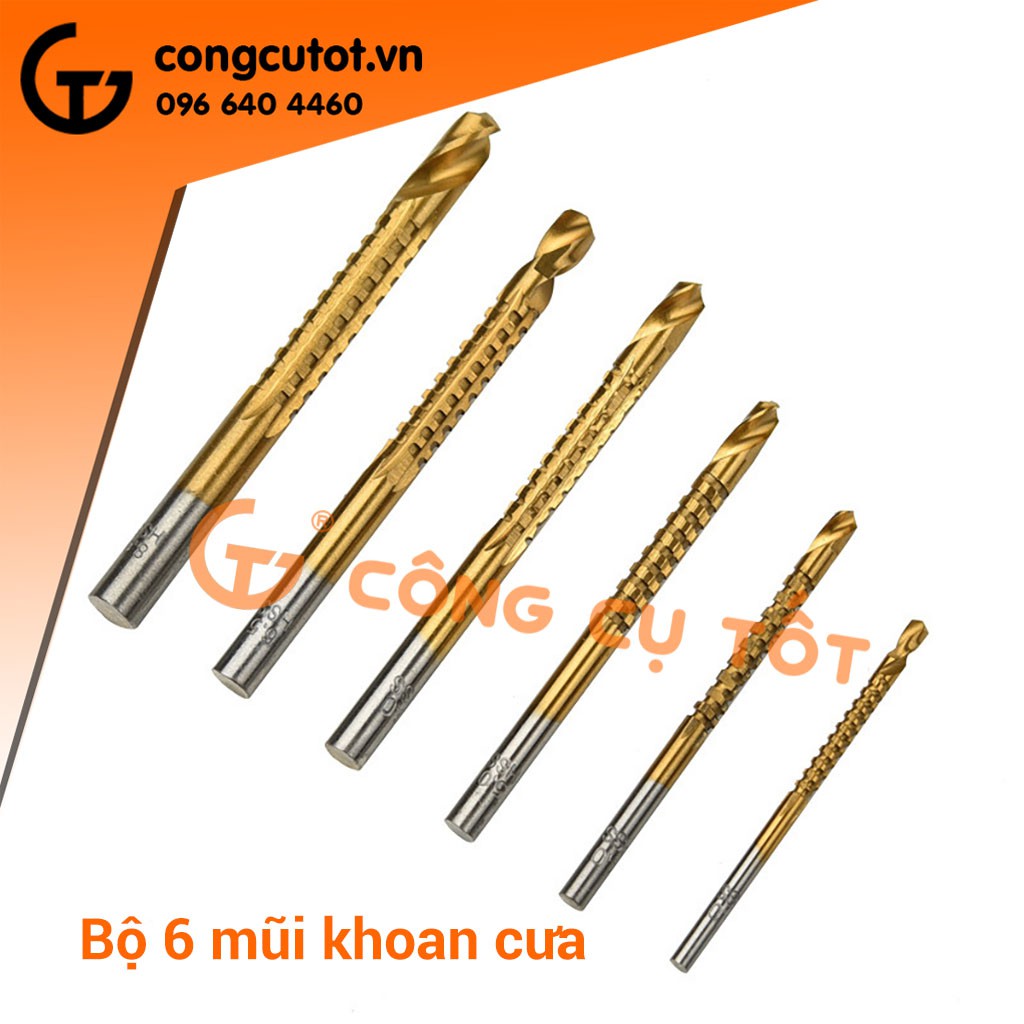 Bộ 6 mũi khoan cưa 3-8mm phủ titanium